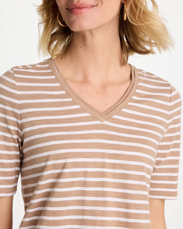 Striped Cotton Slub V-Neck Tee - image 4